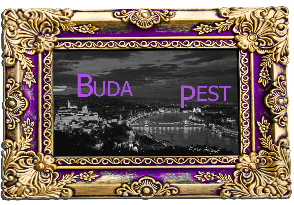 Budapest, se divide en tres partes principales. En la fotografía se puede observar a Buda del lado izquierdo (oeste) y Pest en el lado derecho (oriente). La fotografía apunta en dirección al norte. En la fotografía se puede apreciar el castillo de Buda o palacio real en la colina del distrito del castillo. También se puede observar el puente de cadenas sobre el rio del Danubio. buda+y+pest